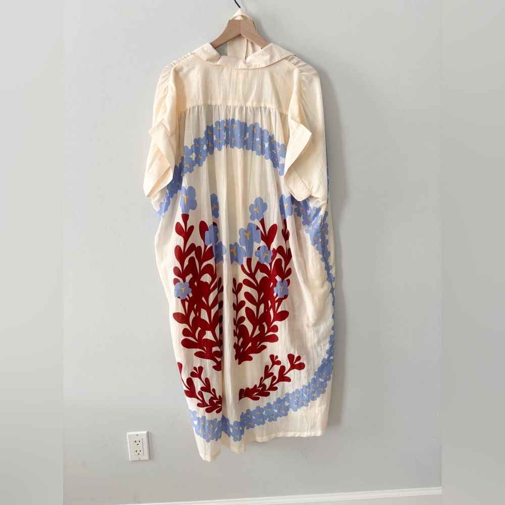 Carolina K Valerie Caftan Dress Size L cream blue burgundy organic cotton NWT - Picture 3 of 7